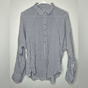 Pistola Long Sleeve Navy Blue Button Down Striped Shirt Size XS